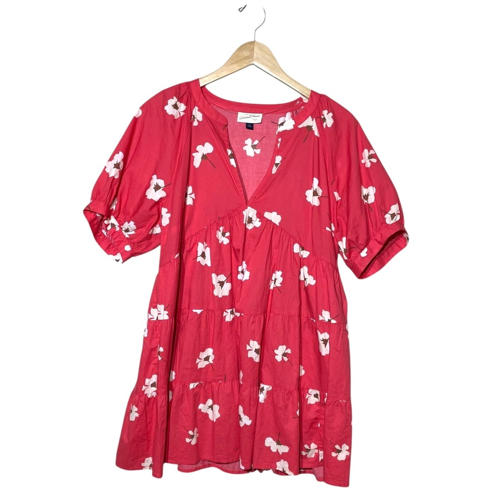 Universal Thread Puff Sleeve Floral Tiered Babydoll Dress Sz L Coral Beach Boho - Picture 7 of 14